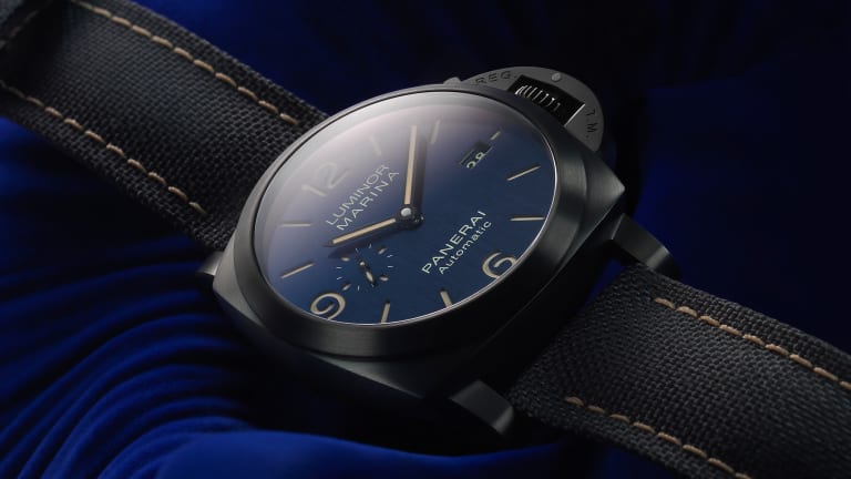 The Panerai Luminor Marina joins the Bucherer Blue collection