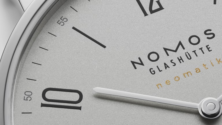 Nomos' first release of the year is a platinum grey dial Tangente neomatik