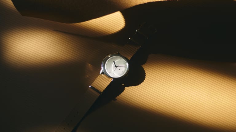 Sazare and i ro se team up on a watch with a cardboard-inspired strap