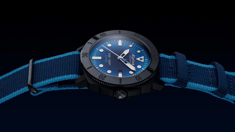 Alpina's new Seastrong features a composite case made out of recycled fishing nets