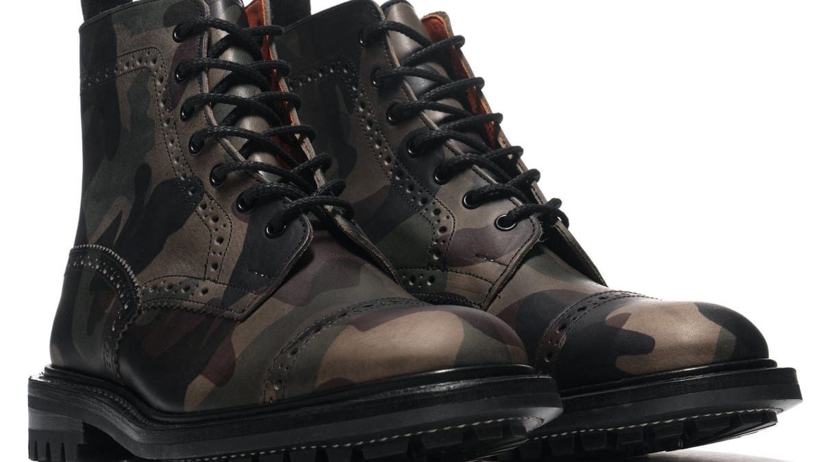 Junya Watanabe and Trickers get together for a camouflaged brogue boot Acquire
