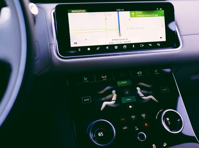 The Velar offers up a bit of theatrics as the top display of the Touch Pro Duo gently pitches forward when the car is started.