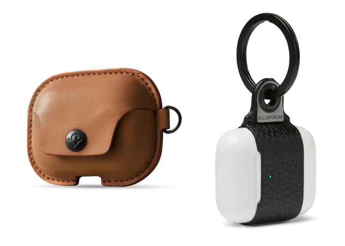 Top: Nomad Rugged Case ($29-$34), Left: TwelveSouth AirSnap Pro ($39), Right: Killspencer AirPods Keychain ($35)