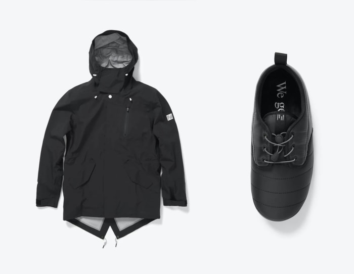M-51 3-Layer Fishtail Jacket (left - $160), Puffy Slipper Shoe (right - $32)
