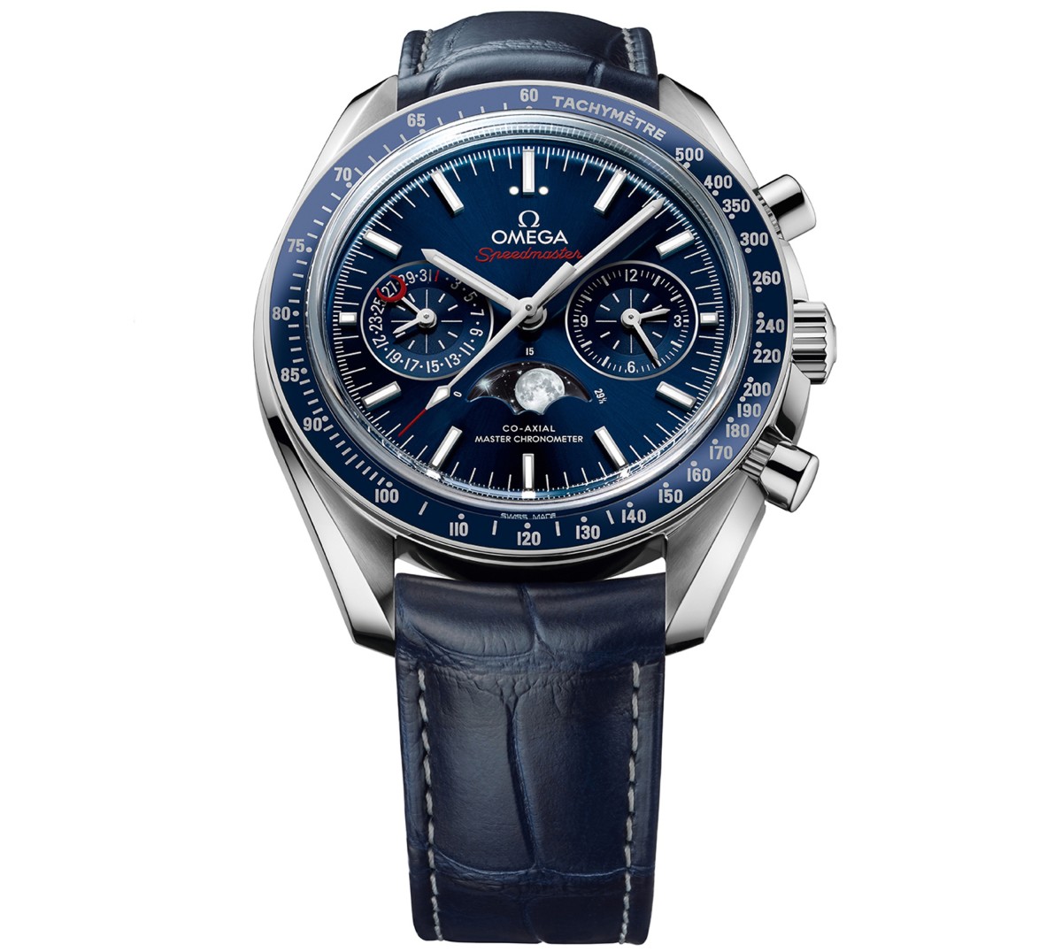 omega speedmaster moonphase blue