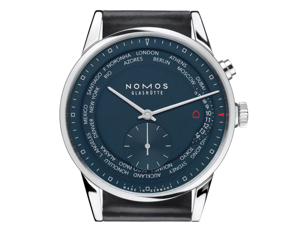 Nomos Zurich World Time with midnight blue dial.