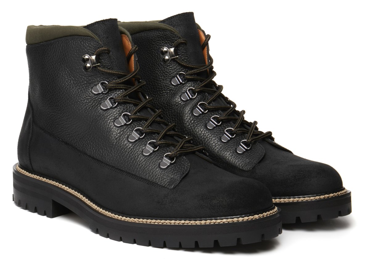 MR P Jacques Black Shearling Lined Walking Boot In WaxyAlce Grain On Commando Sole_1076193_